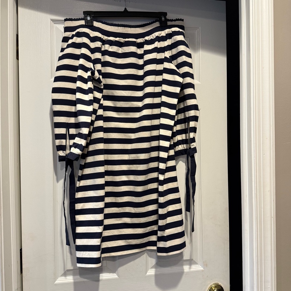 J. Crew Navy and White Off-Shoulder Dress - Picture 2 of 3